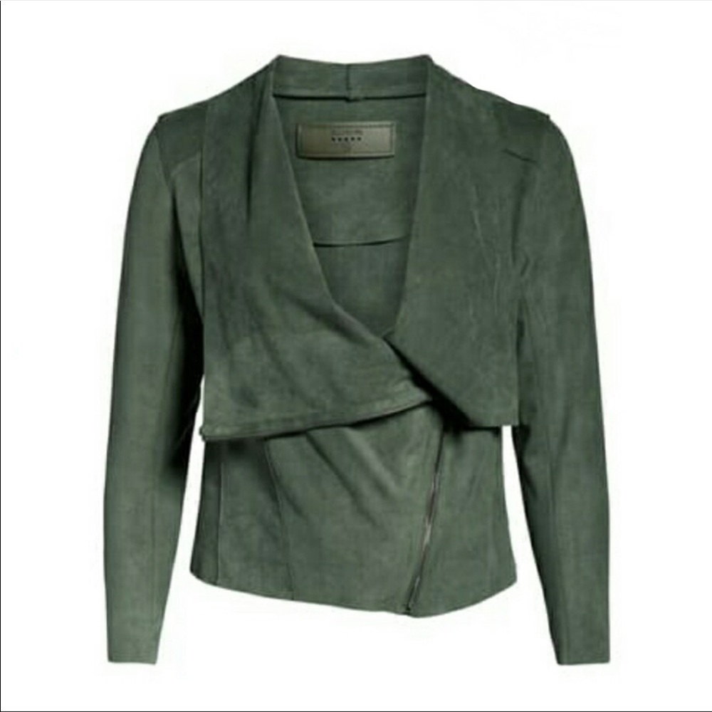 BlankNYC faux suede green drape front jacket size large